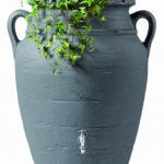 Regenton Amfoor Antiek Donker Graniet met planten